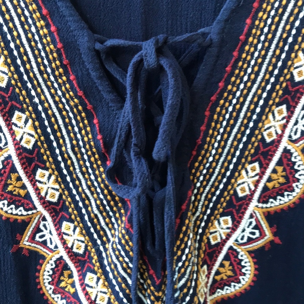 Blue Boho Tunic Dress with Embroidery - Picture 3 of 8